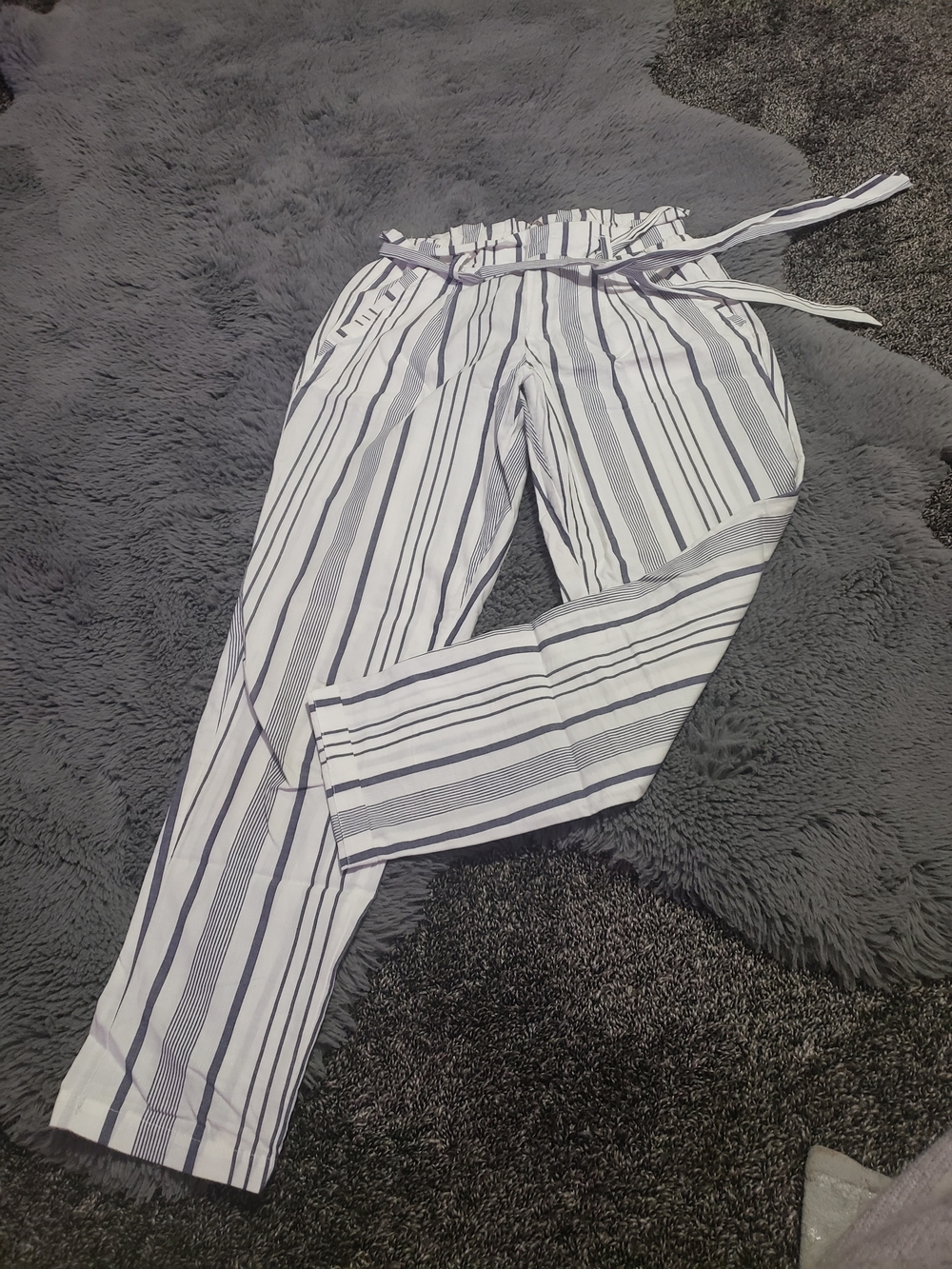 1st Kiss White and Navy Vertical Stripe Drawstring Pants